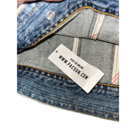 Lilu Distressed Biker Denim‎ Jacket NWT Size Large Cotton Stretch Pacsun - Picture 3 of 9